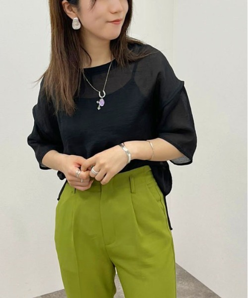 apres jour mignon(アプレジュールミニョン)の「シアーTシャツ+キャミSET 【ZOZOTOWN限定アイテム】(Tシャツ/カットソー・メンズ・ブラック/グリーン系その他/アイボリー/オレンジ・X-LARGE/フリー)」の3枚目の写真