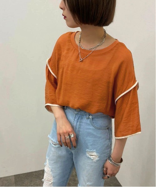 apres jour mignon(アプレジュールミニョン)の「シアーTシャツ+キャミSET 【ZOZOTOWN限定アイテム】(Tシャツ/カットソー・メンズ・ブラック/グリーン系その他/アイボリー/オレンジ・X-LARGE/フリー)」の8枚目の写真