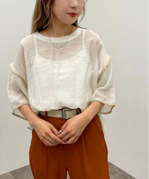 apres jour mignon(アプレジュールミニョン)の「シアーTシャツ+キャミSET 【ZOZOTOWN限定アイテム】(Tシャツ/カットソー・メンズ・ブラック/グリーン系その他/アイボリー/オレンジ・X-LARGE/フリー)」の5枚目の写真