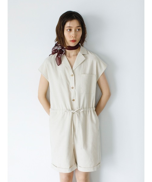 koe（コエ）の「リネン混ショートオールインワン＊（つなぎ/オールインワン・レディース・ブラック/グレイッシュベージュ/ベージュ系その他・FREE）」の7枚目の写真