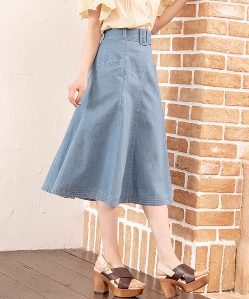 WILLSELECTION(ウィルセレクション)の「ベルト付テンセル風デニムナローフレアスカート(デニムスカート・レディース・オフホワイト/サックスブルー/ブルー・SMALL/MEDIUM)」の3枚目の写真