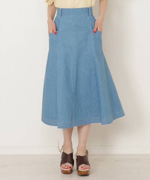 WILLSELECTION(ウィルセレクション)の「ベルト付テンセル風デニムナローフレアスカート(デニムスカート・レディース・オフホワイト/サックスブルー/ブルー・SMALL/MEDIUM)」の5枚目の写真