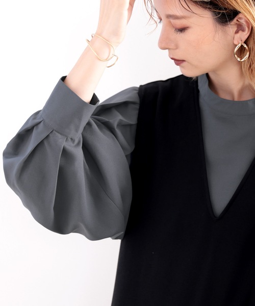 classicalelf（クラシカルエルフ）の「レトロな1枚♪バックリボンボリュームショルダーブラウス（シャツ/ブラウス・レディース・ライトグレー/ブラック/オフホワイト/ブルー系その他/スモークピンク/ラベンダー/ブラック×ホワイト・MEDIUM/LARGE/X-LARGE/SMALL）」の11枚目の写真