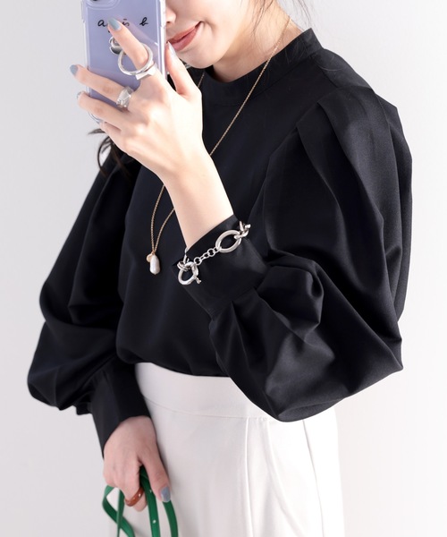 LUDLOW ボリュームショルダーリボンブラウスFREESIZE