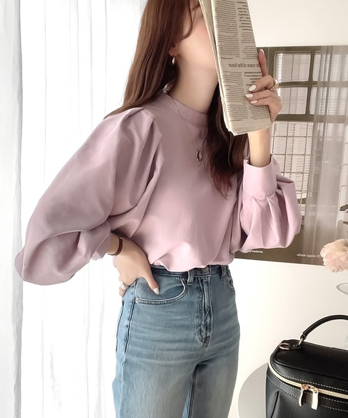 classicalelf（クラシカルエルフ）の「レトロな1枚♪バックリボンボリュームショルダーブラウス（シャツ/ブラウス・レディース・ライトグレー/ブラック/オフホワイト/ブルー系その他/スモークピンク/ラベンダー/ブラック×ホワイト・MEDIUM/LARGE/X-LARGE/SMALL）」の15枚目の写真