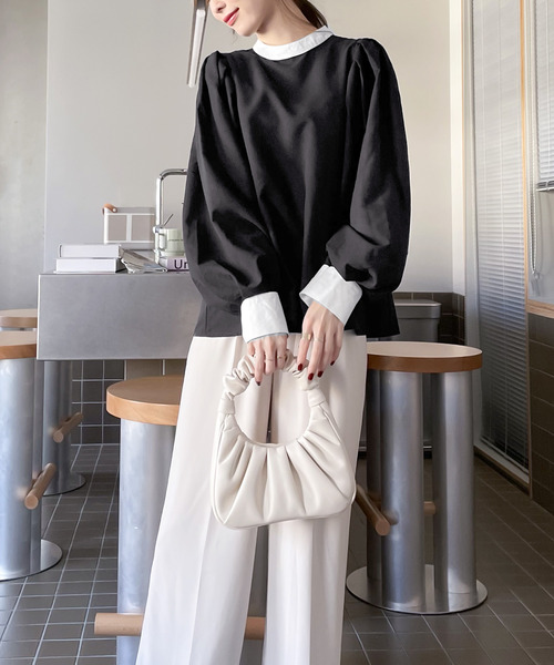 classicalelf（クラシカルエルフ）の「レトロな1枚♪バックリボンボリュームショルダーブラウス（シャツ/ブラウス・レディース・ライトグレー/ブラック/オフホワイト/ブルー系その他/スモークピンク/ラベンダー/ブラック×ホワイト・MEDIUM/LARGE/X-LARGE/SMALL）」の16枚目の写真