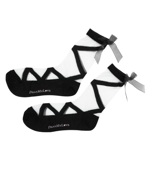 DearMyLove（ディアマイラブ）の「シースルーレースアップソックス（ソックス/靴下・レディース・ホワイト/ブラック・23-24cm）」の2枚目の写真