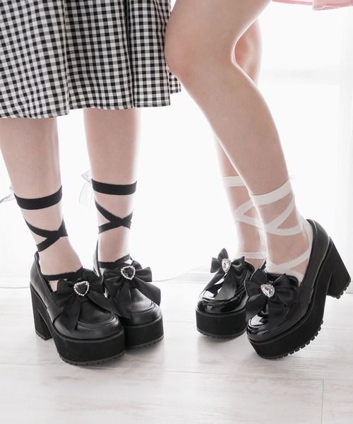 DearMyLove（ディアマイラブ）の「シースルーレースアップソックス（ソックス/靴下・レディース・ホワイト/ブラック・23-24cm）」の4枚目の写真