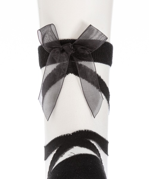 DearMyLove（ディアマイラブ）の「シースルーレースアップソックス（ソックス/靴下・レディース・ホワイト/ブラック・23-24cm）」の9枚目の写真