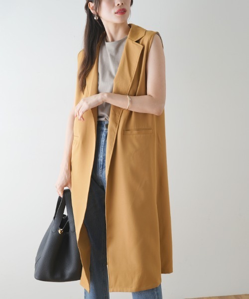 Futier land（フューティアランド）の「ツイルロングテーラードベスト（ベスト・レディース・ブラック/ベージュ/マスタード・FREE）」の3枚目の写真