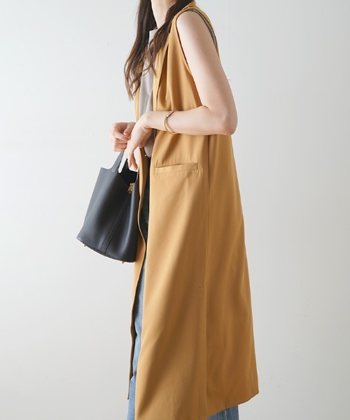 Futier land（フューティアランド）の「ツイルロングテーラードベスト（ベスト・レディース・ブラック/ベージュ/マスタード・FREE）」の12枚目の写真