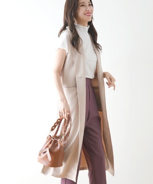 Futier land（フューティアランド）の「ツイルロングテーラードベスト（ベスト・レディース・ブラック/ベージュ/マスタード・FREE）」の13枚目の写真