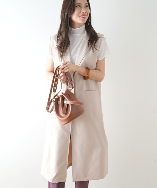 Futier land（フューティアランド）の「ツイルロングテーラードベスト（ベスト・レディース・ブラック/ベージュ/マスタード・FREE）」の19枚目の写真