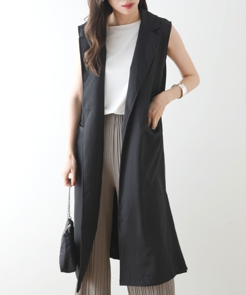 Futier land（フューティアランド）の「ツイルロングテーラードベスト（ベスト・レディース・ブラック/ベージュ/マスタード・FREE）」の22枚目の写真