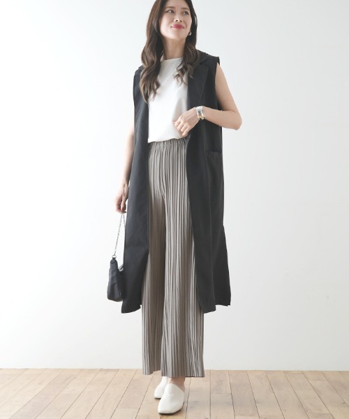 Futier land（フューティアランド）の「ツイルロングテーラードベスト（ベスト・レディース・ブラック/ベージュ/マスタード・FREE）」の4枚目の写真