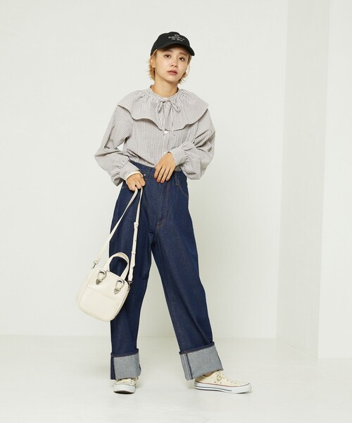 FREAK'S STORE（フリークスストア）の「カラーストライプフリル3wayブラウス（シャツ/ブラウス・レディース・サックスブルー/ピンク/ブラック/グレー・ﾌﾘ-）」の9枚目の写真