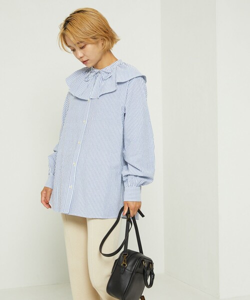 FREAK'S STORE（フリークスストア）の「カラーストライプフリル3wayブラウス（シャツ/ブラウス・レディース・サックスブルー/ピンク/ブラック/グレー・ﾌﾘ-）」の22枚目の写真