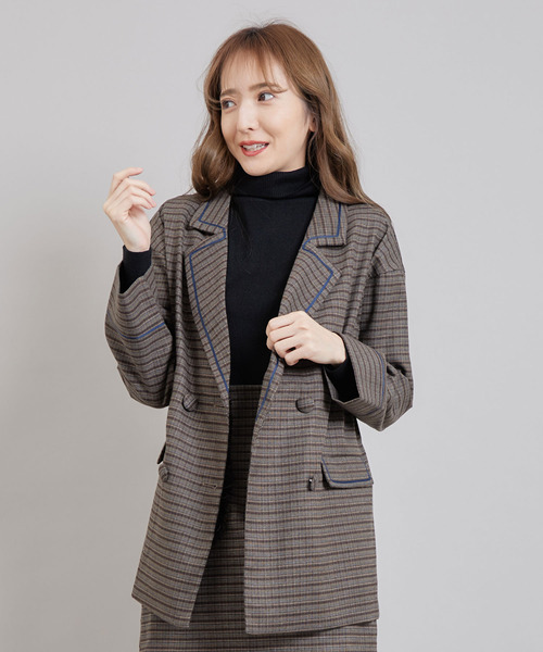 TITTY&CO.(ティティーアンドコー)の「★チェックオーバージャケット(テーラードジャケット・レディース・ブラウン/グリーン/グレー・FREE)」の2枚目の写真