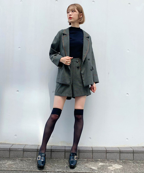 TITTY&CO.(ティティーアンドコー)の「★チェックオーバージャケット(テーラードジャケット・レディース・ブラウン/グリーン/グレー・FREE)」の4枚目の写真