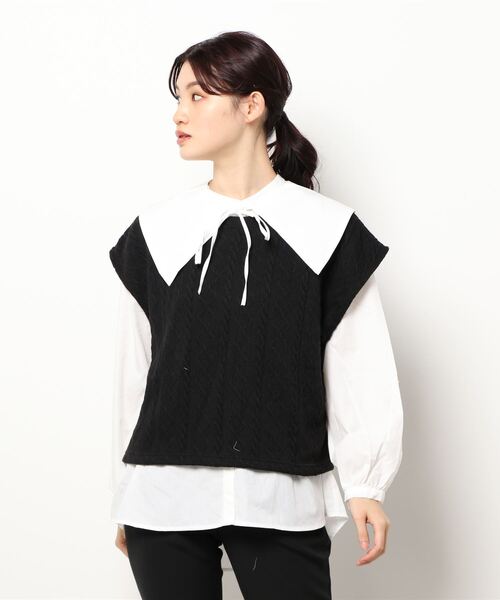 HONEYSUCKLE ROSE（ハニーサックルローズ）の「【HONEYSUCKLE ROSE】3点セットスリットベスト(ベスト・ブラウス・付け衿)（アンサンブル・レディース・ブラック/グレー・L/M）」の2枚目の写真