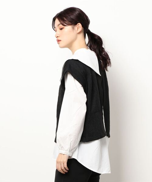 HONEYSUCKLE ROSE（ハニーサックルローズ）の「【HONEYSUCKLE ROSE】3点セットスリットベスト(ベスト・ブラウス・付け衿)（アンサンブル・レディース・ブラック/グレー・L/M）」の4枚目の写真