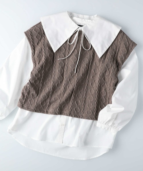 HONEYSUCKLE ROSE（ハニーサックルローズ）の「【HONEYSUCKLE ROSE】3点セットスリットベスト(ベスト・ブラウス・付け衿)（アンサンブル・レディース・ブラック/グレー・L/M）」の15枚目の写真