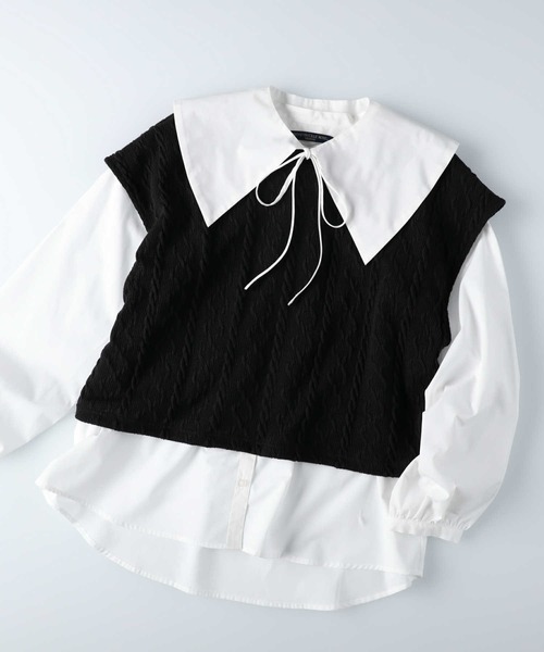 HONEYSUCKLE ROSE（ハニーサックルローズ）の「【HONEYSUCKLE ROSE】3点セットスリットベスト(ベスト・ブラウス・付け衿)（アンサンブル・レディース・ブラック/グレー・L/M）」の6枚目の写真