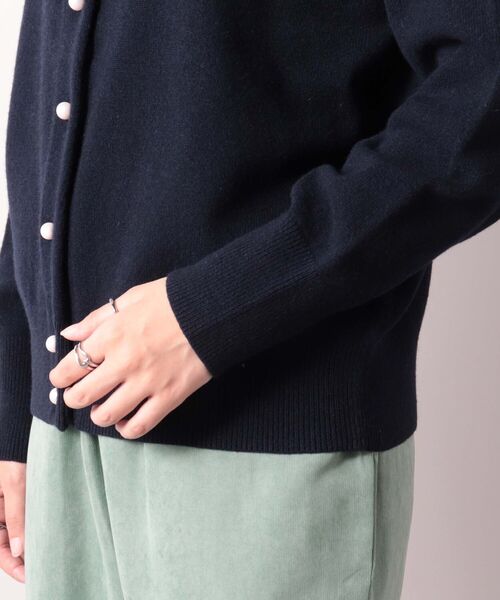 セール】カシミヤ混ハイネックカーディガン パールボタン