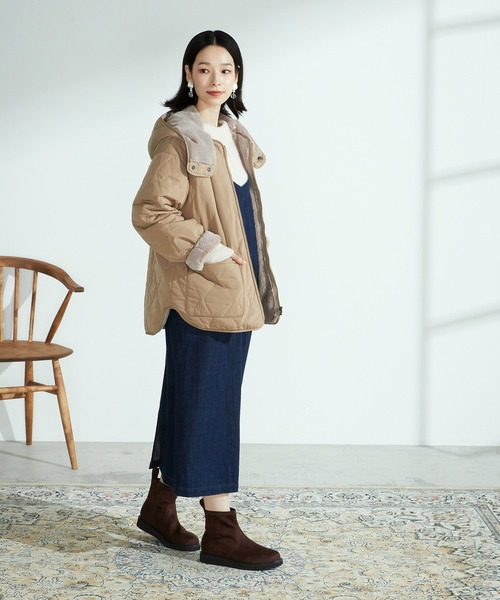 ONIGIRI（オニギリ）の「＜4WAY / リバーシブル＞　タフタ　×　ファーブルゾン（ブルゾン・レディース・ベージュ/カーキ・MEDIUM/LARGE）」の6枚目の写真