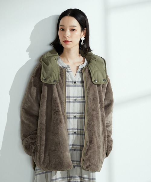 ONIGIRI（オニギリ）の「＜4WAY / リバーシブル＞　タフタ　×　ファーブルゾン（ブルゾン・レディース・ベージュ/カーキ・MEDIUM/LARGE）」の13枚目の写真