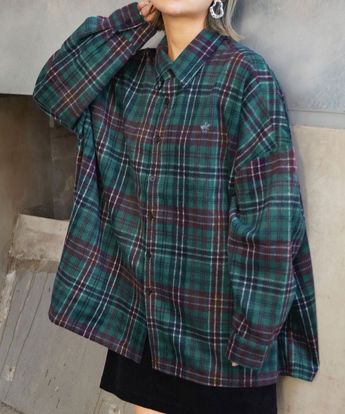 BEVERLY HILLS POLO CLUB(ビバリーヒルズポロクラブ)の「【BEVERLY HILLS POLO CLUB】コラボチェックシャツ(シャツ/ブラウス・レディース・チャコールグレー/パープル/ネイビー/ライトグリーン/モスグリーン・MEDIUM)」の3枚目の写真