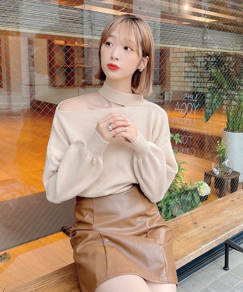Voyage titty&Co.PETIT（ボヤージュティティアンドコープチ）の「【Voyage titty&Co. PETIT】プチハイワンショルニットプルオーバー（ニット/セーター・レディース・ベージュ/ブラウン/ブラック・FREE）」の6枚目の写真