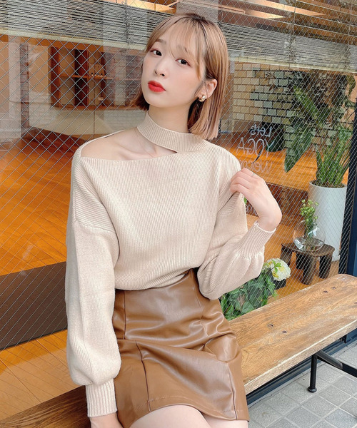 Voyage titty&Co.PETIT（ボヤージュティティアンドコープチ）の「【Voyage titty&Co. PETIT】プチハイワンショルニットプルオーバー（ニット/セーター・レディース・ベージュ/ブラウン/ブラック・FREE）」の7枚目の写真