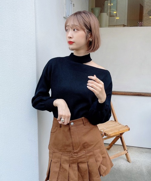 Voyage titty&Co.PETIT（ボヤージュティティアンドコープチ）の「【Voyage titty&Co. PETIT】プチハイワンショルニットプルオーバー（ニット/セーター・レディース・ベージュ/ブラウン/ブラック・FREE）」の8枚目の写真