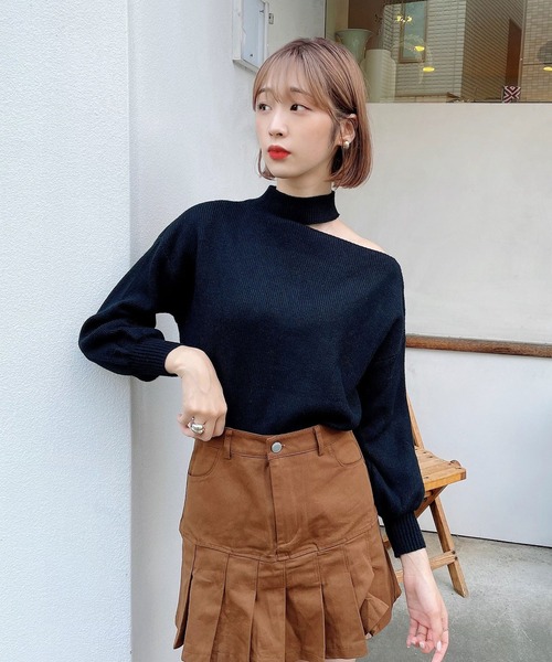 Voyage titty&Co.PETIT（ボヤージュティティアンドコープチ）の「【Voyage titty&Co. PETIT】プチハイワンショルニットプルオーバー（ニット/セーター・レディース・ベージュ/ブラウン/ブラック・FREE）」の9枚目の写真