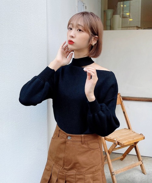 Voyage titty&Co.PETIT（ボヤージュティティアンドコープチ）の「【Voyage titty&Co. PETIT】プチハイワンショルニットプルオーバー（ニット/セーター・レディース・ベージュ/ブラウン/ブラック・FREE）」の12枚目の写真