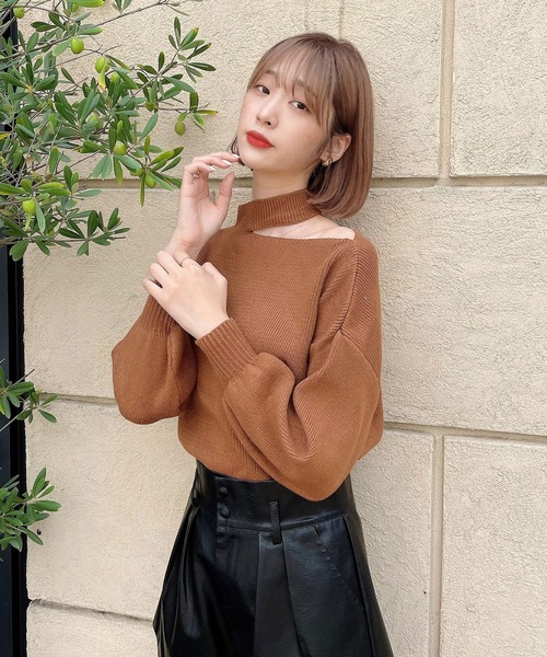 Voyage titty&Co.PETIT（ボヤージュティティアンドコープチ）の「【Voyage titty&Co. PETIT】プチハイワンショルニットプルオーバー（ニット/セーター・レディース・ベージュ/ブラウン/ブラック・FREE）」の13枚目の写真
