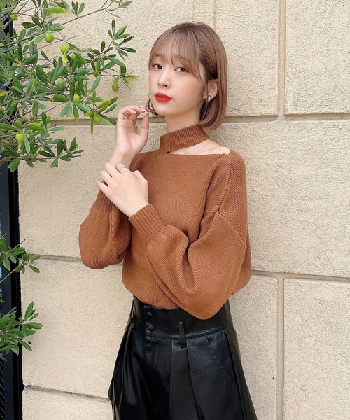 Voyage titty&Co.PETIT（ボヤージュティティアンドコープチ）の「【Voyage titty&Co. PETIT】プチハイワンショルニットプルオーバー（ニット/セーター・レディース・ベージュ/ブラウン/ブラック・FREE）」の14枚目の写真