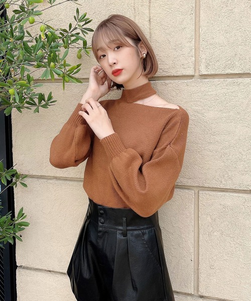 Voyage titty&Co.PETIT（ボヤージュティティアンドコープチ）の「【Voyage titty&Co. PETIT】プチハイワンショルニットプルオーバー（ニット/セーター・レディース・ベージュ/ブラウン/ブラック・FREE）」の15枚目の写真