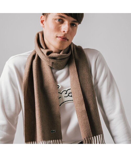 LACOSTE（ラコステ）の「ウールフリンジマフラー（マフラー・メンズ・ベージュ/ネイビー/グレー/チャコール・FREE）」の4枚目の写真