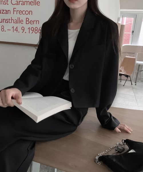 Girly Doll（ガーリードール）の「ショートジャケット＆パンツ　2点セットアップ（セットアップ・レディース・ブラック/グレー/ブルーグレー/ベージュ・M/L）」の15枚目の写真