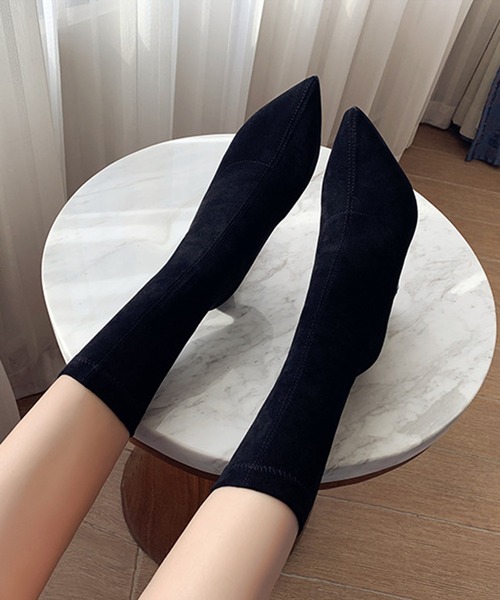 Jasmine Grandiflorum(ジャスミングランディフローラム)の「【Jasmine】スエードソックスブーツ ヒール9cm(ブーツ・レディース・ブラック/ベージュ・25.5cm/22.5cm/24.5cm/23.5cm/24.0cm/25.0cm/23.0cm)」の12枚目の写真