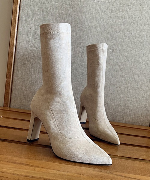 Jasmine Grandiflorum(ジャスミングランディフローラム)の「【Jasmine】スエードソックスブーツ ヒール9cm(ブーツ・レディース・ブラック/ベージュ・25.5cm/22.5cm/24.5cm/23.5cm/24.0cm/25.0cm/23.0cm)」の9枚目の写真