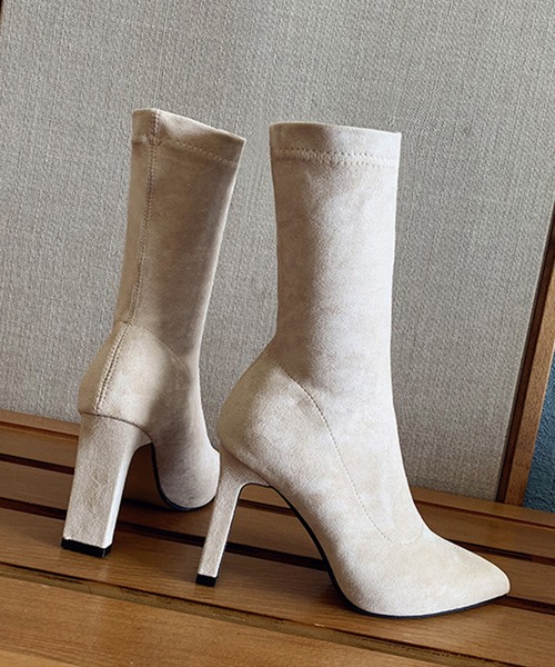 Jasmine Grandiflorum(ジャスミングランディフローラム)の「【Jasmine】スエードソックスブーツ ヒール9cm(ブーツ・レディース・ブラック/ベージュ・25.5cm/22.5cm/24.5cm/23.5cm/24.0cm/25.0cm/23.0cm)」の7枚目の写真