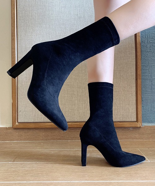 Jasmine Grandiflorum(ジャスミングランディフローラム)の「【Jasmine】スエードソックスブーツ ヒール9cm(ブーツ・レディース・ブラック/ベージュ・25.5cm/22.5cm/24.5cm/23.5cm/24.0cm/25.0cm/23.0cm)」の21枚目の写真