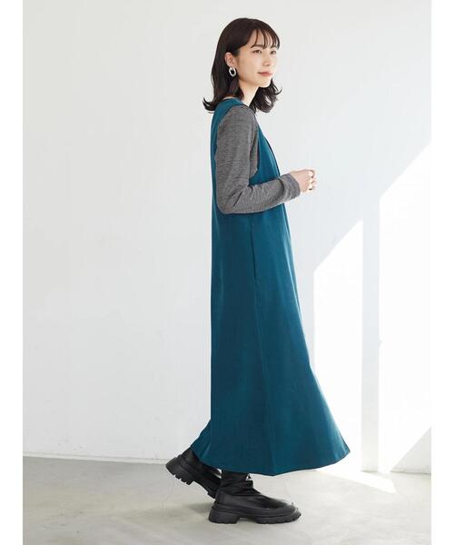 Green　Parks（グリーンパークス）の「・ELENCARE DUE 2wayVネックジャンスカ＊（ジャンパースカート・レディース・ブラック/ブラウン/グリーン・FREE）」の7枚目の写真