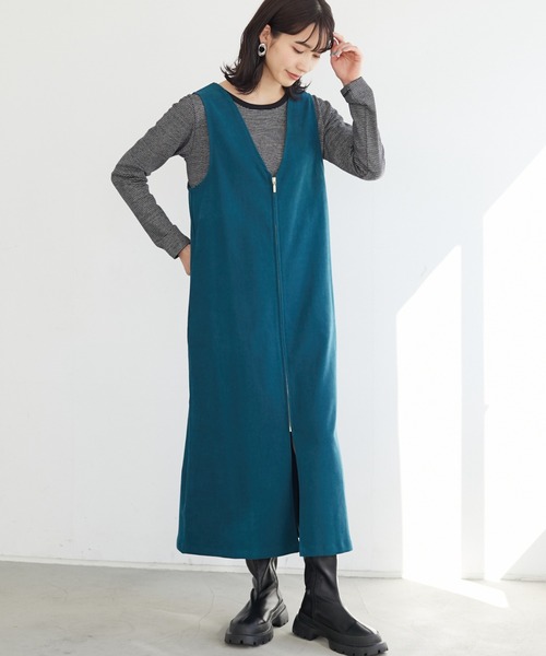 Green　Parks（グリーンパークス）の「・ELENCARE DUE 2wayVネックジャンスカ＊（ジャンパースカート・レディース・ブラック/ブラウン/グリーン・FREE）」の3枚目の写真