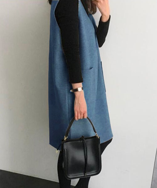 Chaco closet（チャコ クローゼット）の「フェイクウールノースリーブVネックワンピース（ワンピース・レディース・ブラック/グレー/ブルー/グリーン・M/L/XL）」の16枚目の写真