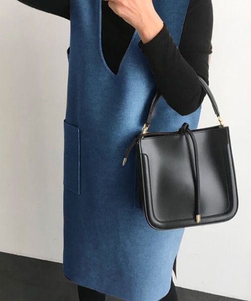 Chaco closet（チャコ クローゼット）の「フェイクウールノースリーブVネックワンピース（ワンピース・レディース・ブラック/グレー/ブルー/グリーン・M/L/XL）」の15枚目の写真