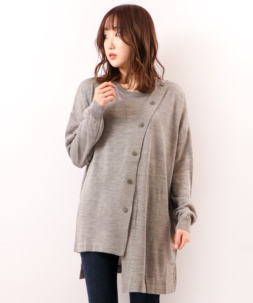 日本仕様正規品 セール Brodiaea 釦アシンメトリー ニットチュニック ワンピース Brodiaea ブローディア のファッション 日本廉価 Fcec Sa